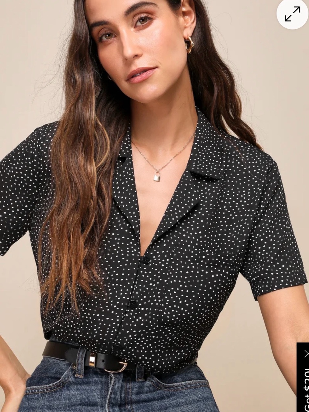 Lulu's Black Polka Dot Short Sleeve Button-Down Shirt